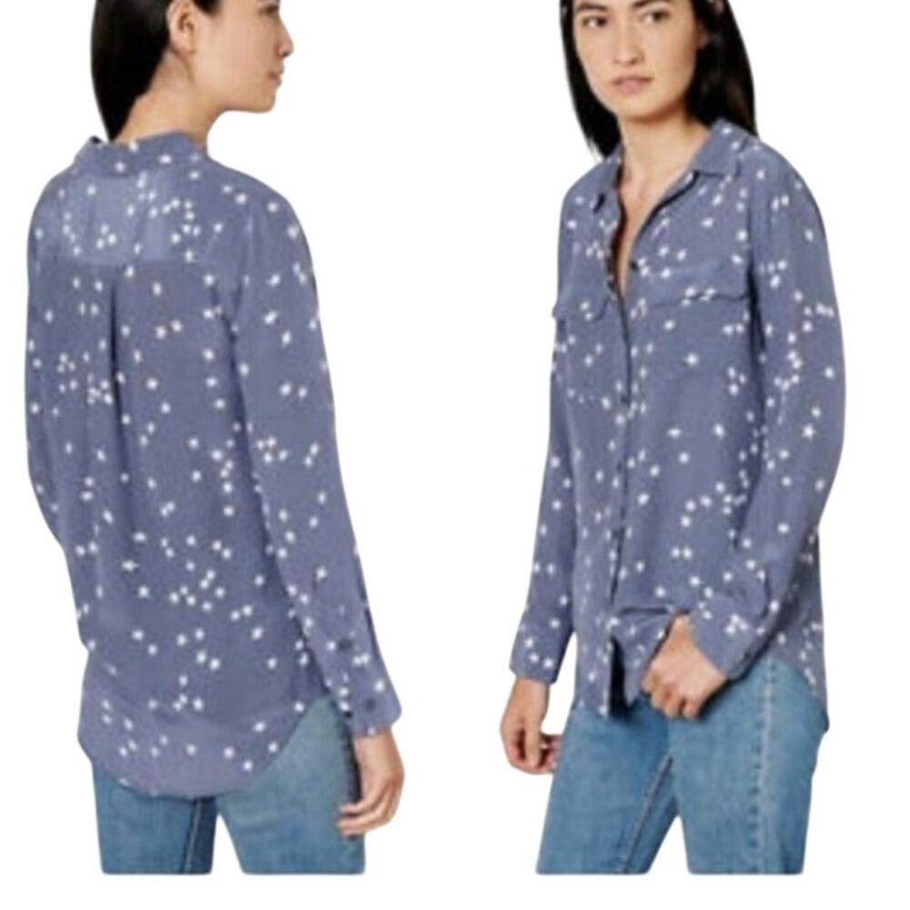 Equipment Slim Signature Silk Shirt L Bluestone Star Print Celestial Quiet Money